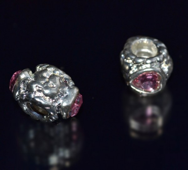 Шарм-бусина Розовые сердечки, серебро 925