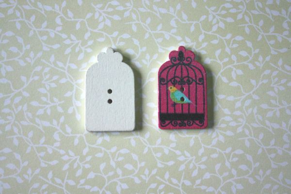 Деревянная фигурка-пуговица "Птичья клетка", цвет Розовый