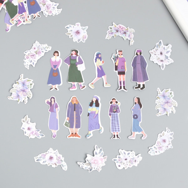 Набор ПВХ высечек на клейкой основе "Девушки и цветы. Сиреневое настроение", 40 шт (АртУзор, Россия)
