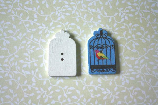 Деревянная фигурка-пуговица "Птичья клетка", цвет Синий