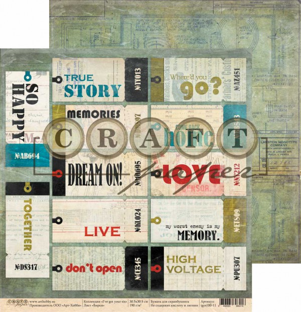 Бумага из коллекции "I've got your six" Бирки (для разрезания) (Craft Paper)