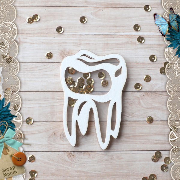 Украшение из чипборда из коллекции "Спасибо, доктор!" Шейкер. Зуб, размер Большой/Маленький/Мини (ScrapMania)