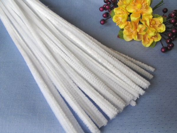 Проволока пушистая (синельная) для поделок, 30 см, цвет Белый, 1 шт