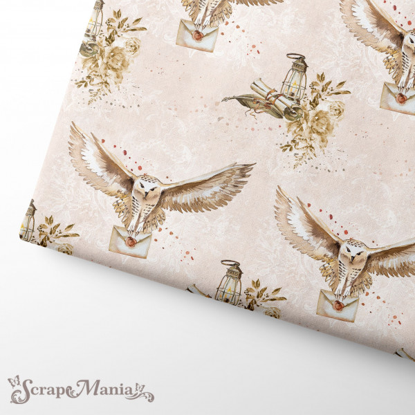 Отрез ткани из коллекции "Волшебник" Сова на кремовом, размер 75*50 см (ScrapMania)