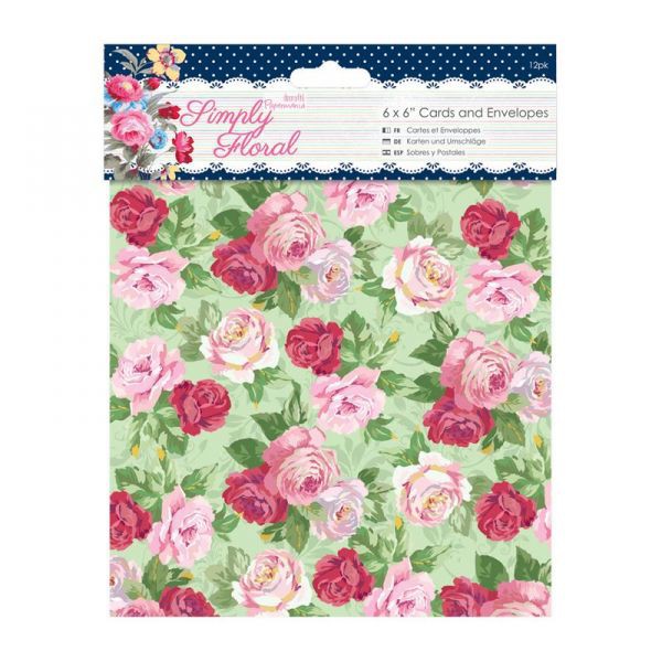 	Набор заготовок для открыток с конвертами 15*15 см, 6 комплектов (1/2 полного набора) из коллекции "Simply Floral" (Papermania)