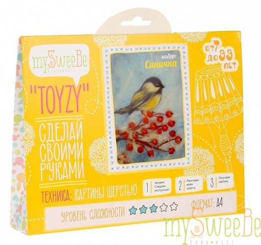 Набор для творчества "Синичка" (картины шерстью), уровень сложности 3 (Toyzy, Россия)