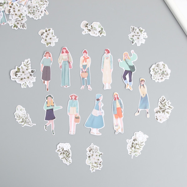 Набор ПВХ высечек на клейкой основе "Девушки и цветы. Белое настроение", 40 шт (АртУзор, Россия)