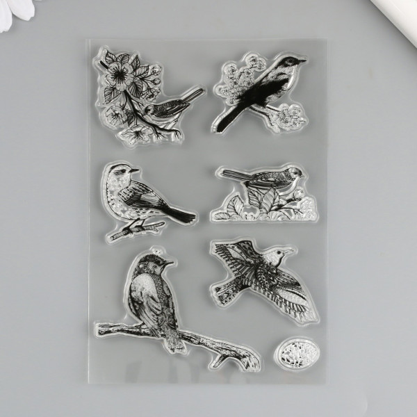 Набор силиконовых штампов "Птички на ветках", 7 штук (Артузор)