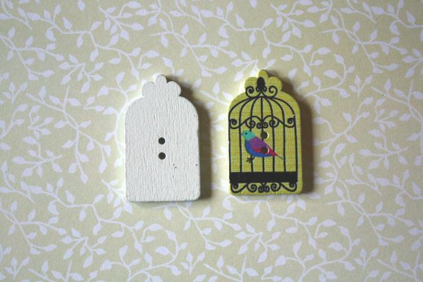 Деревянная фигурка-пуговица "Птичья клетка", цвет Желтый