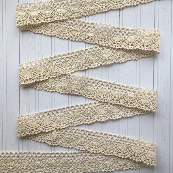 Тесьма вязаная, цвет Бежевый, хлопок, 44 мм, 1 ярд (91 см)