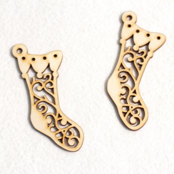 Деревянная подвеска "Носок с орнаментом" #3, 2 шт., 48*93*3 мм 