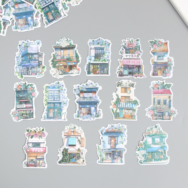 Набор декоративных бумажных наклеек "Дома в цветах", 45 штук (Китай)