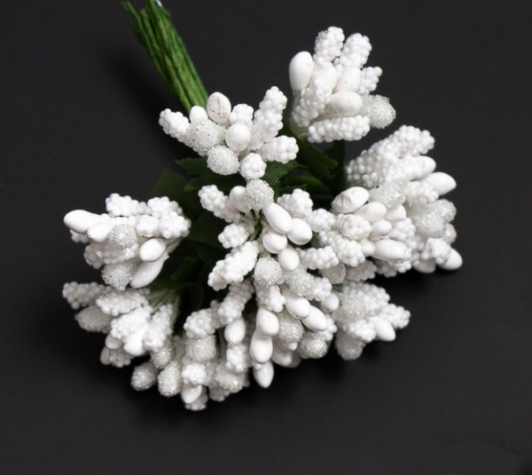 Букетик декоративный из тычинок с глиттером, цвет Белый, 12 шт.