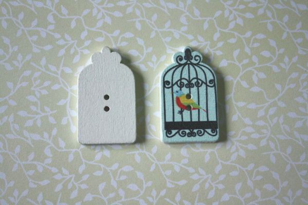 Деревянная фигурка-пуговица "Птичья клетка", цвет Голубой