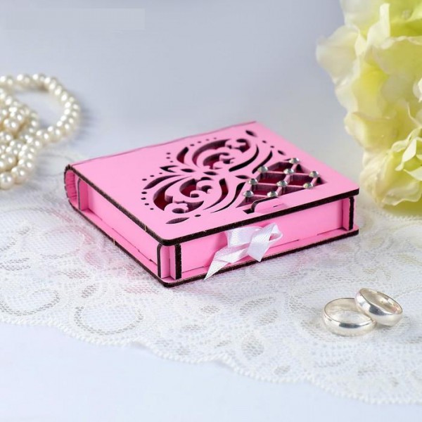 Шкатулка под кольца "Ажурная", цвет Розовый, 10х9,5х2,6 см