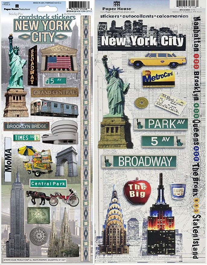 Набор стикеров из кардстока New York City (Нью-Йорк), 2 листа (Paper House, США) 