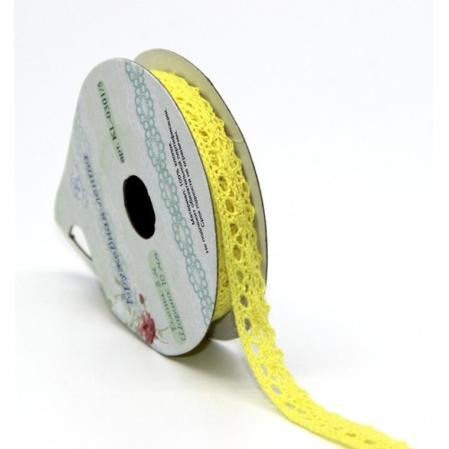 Тесьма кружевная "Изящная", цвет Желтый,  шир. 1 см, длина 3 м (Рукоделие)
