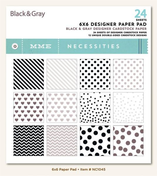Набор бумаги 15*15 из коллекции "Necessities", цвет Black & Grey (Черный и Серый),  24 листа (MME)  