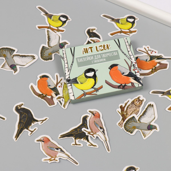 Набор декоративных наклеек "Городские и лесные птицы" с золотым фольгированием, 48 шт. (АртУзор, Россия)