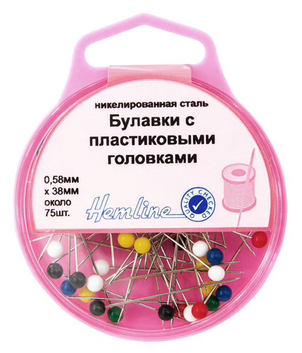 Булавки портновские с цветными головками, 38 мм, 75 шт. в контейнере (Hemline)