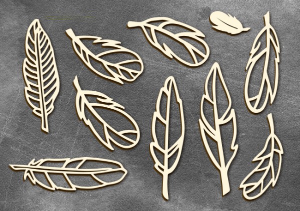 Набор чипборда "Перышки" #2, цвет Серебристый металлик (Фабрика декору, Украина)