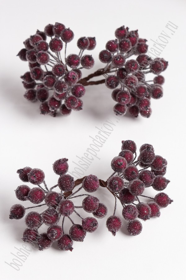 Веточка с ягодками "в сахаре", букет 20 стеблей, цвет Темно-бордовый