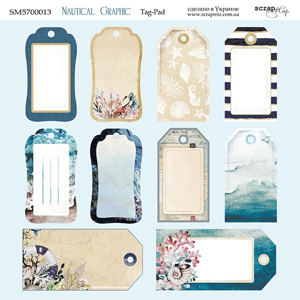 Лист бумаги 20*20 см из коллекции "Nautical Graphic" Tag-Pad (Тэги) (Скрапмир, Украина)   