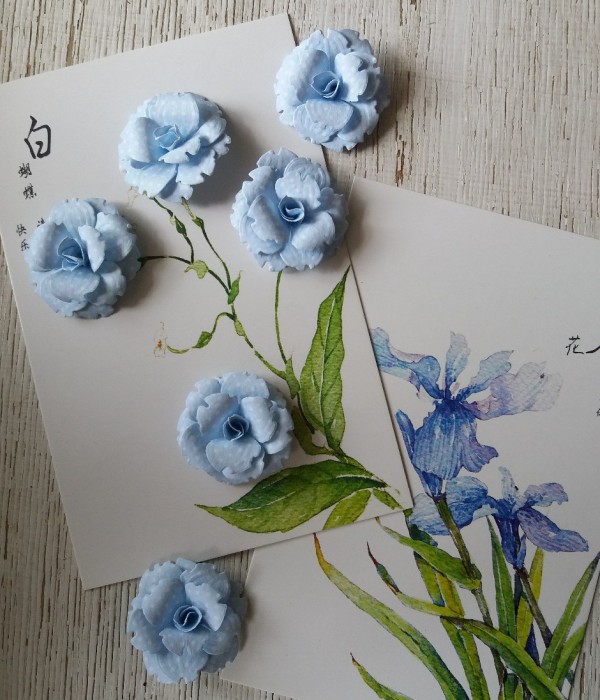 Набор бумажных цветов, диаметр 3 см, 6 шт., цвет Нежно-голубой в горошек (ручная работа) 