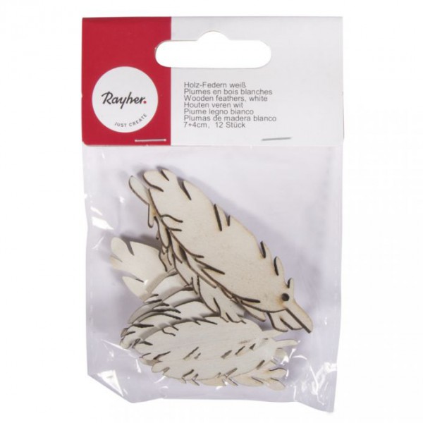 Набор деревянных фигурок "Перья", цвет Белый, 12 шт. (Rayher) 