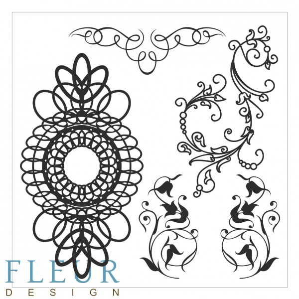 Набор силиконовых штампов Ажурные из коллекции "Завитки" 10,5*10,5 см (FLEUR design)
