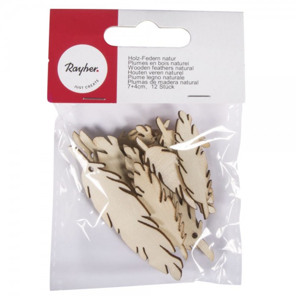Набор деревянных фигурок "Перья", цвет Натуральный, 12 шт. (Rayher)