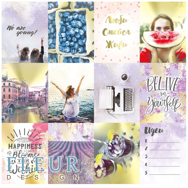 Набор карточек из коллекции "Pretty Violet" #1, 12 шт. (FLEUR design)