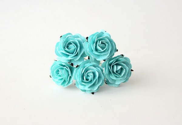Классическая роза с закругленными лепестками, цвет Бирюзовый, 40 мм, 1 шт.  