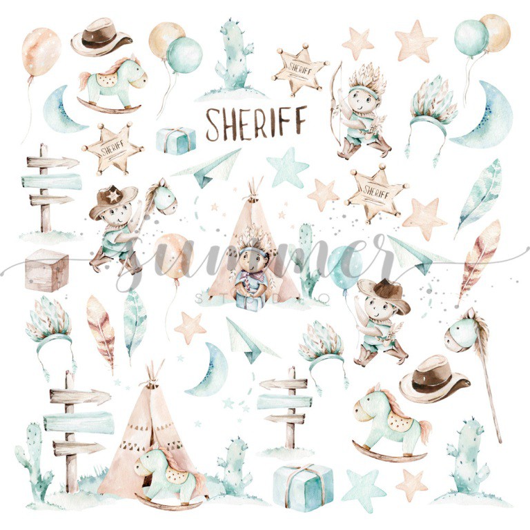 Бумага из коллекции "Little sheriff" Элементы (для вырезания) (Summer Studio, Россия)