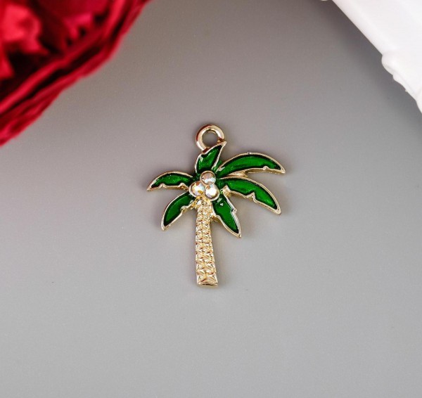 Металлическая подвеска с эмалью и стразами "Пальма", 1 шт