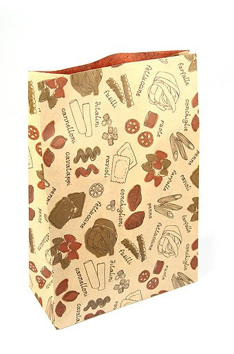 Пакет из крафт-бумаги с принтом "Итальянская кухня", 23*34*10 см, 1 шт.