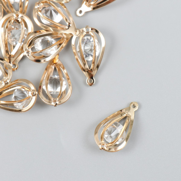 Металлическая подвеска с кристаллом "Капля", 1 шт 