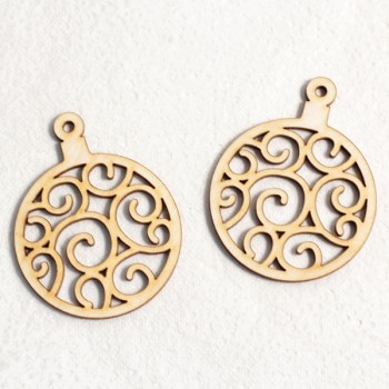 Деревянная подвеска "Шар с орнаментом", 2 шт., 63*79*3 мм 