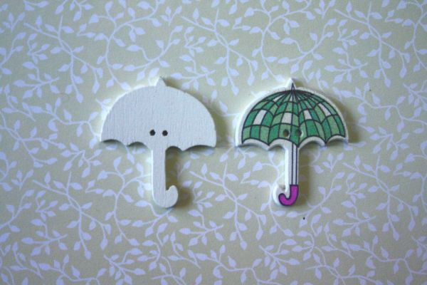 Деревянная фигурка-пуговица "Зонтик", цвет Зеленый/Розовый