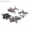 Набор металлических подвесок "Собачки 1" 3D, цвет Серебро, 4шт.