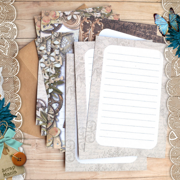 Набор листов в конверте  "Винтажное время" Журналинг, 12 листов (ScrapMania)