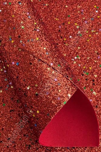 Кожа искусственная "Блестки, звездочки", цвет Красный, 20*30 см (+-2см)  