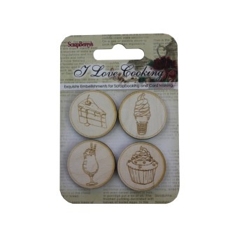 Деревянные фишки с гравировкой №4 из коллекции "Готовим дома" (Scrapberry's)