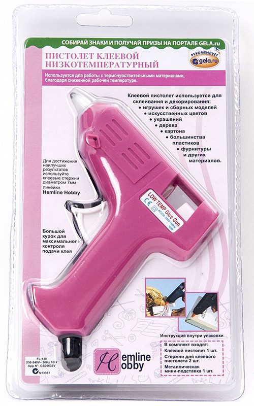 Клеевой пистолет низкотемпературный, D стержня 7 мм (Hemline)