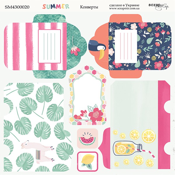 Лист бумаги 20*20 см из коллекции "Summer" Конверты (Скрапмир, Украина)