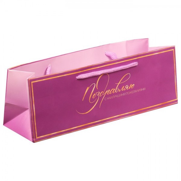 Пакет подарочный горизонтальный "С наилучшими пожеланиями" 24*8*7 см