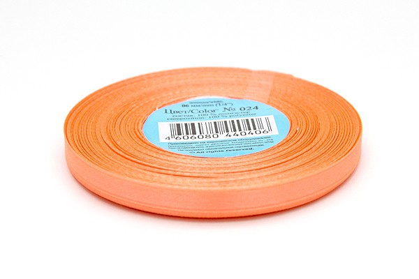 Лента декоративная атласная, 6 мм, цвет Неоновый оранжевый (Gamma)