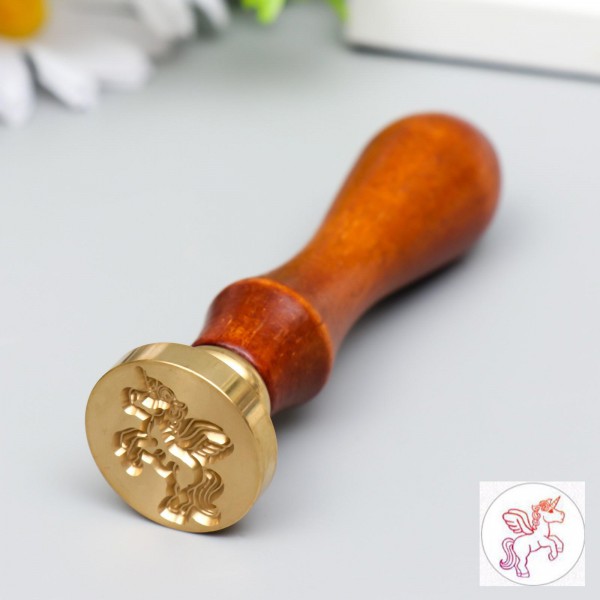 Печать для сургуча с деревянной ручкой "Единорог с крыльями"