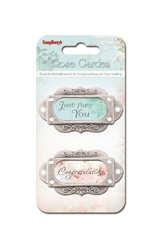 Набор эпоксидных украшений с металлическими рамочками "Только для тебя и поздравление" из коллекции "Розы", 2 шт. (Scrapberry's)