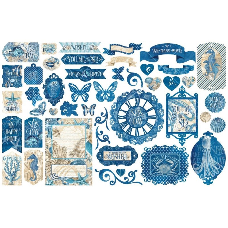 Набор высечек из кардстока из коллекции Ocean Blue, 51 шт. (Graphic 45) 